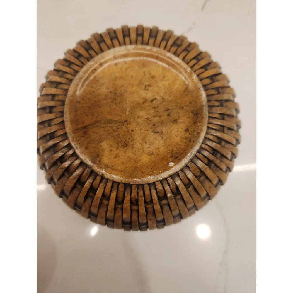 Vertical Wicker Weave Brown‎ Soapstone Jar Trinket Decor Box with Lid Heavy